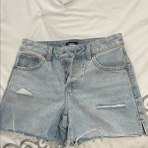 Express Light Blue Distressed Jean Shorts